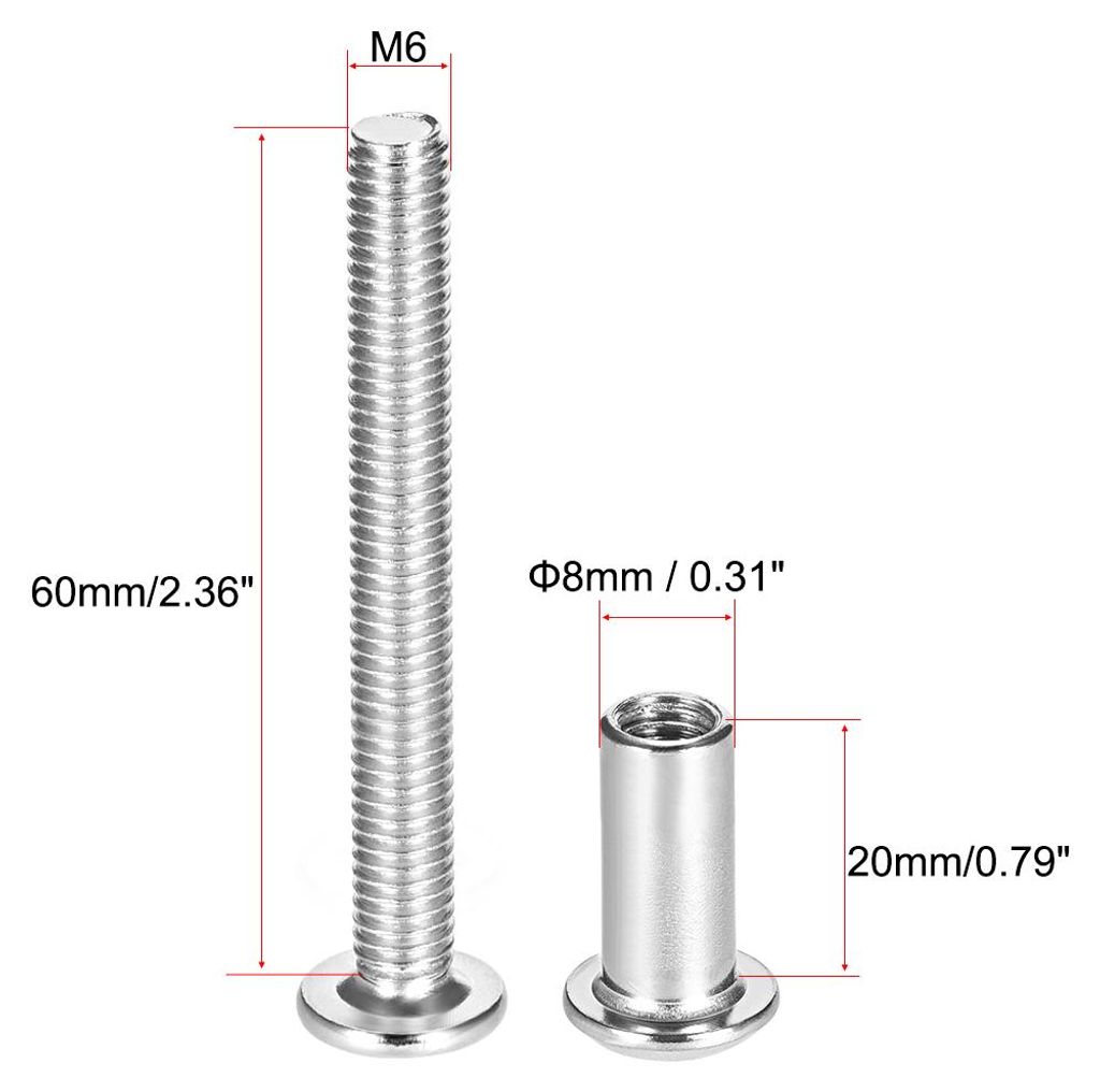 5S?tze Schraubs?ule 5/16"(8mm) Au?en M6x60mm Befestigung Edelstahl