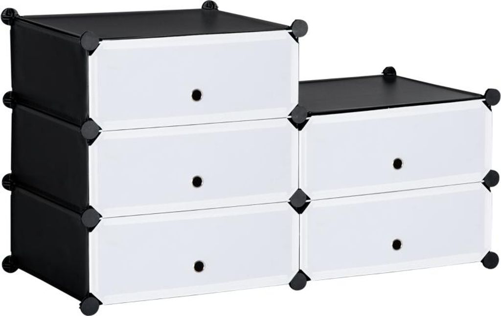 Schuhregal Kunststoffregal für 6 Paar Schuhe Schuhkarton für Flur DIY Steckregal Aufbewahrung von Schuhen Schwarz+Weiß, Schwarz, 49,00 cm, 36,50...