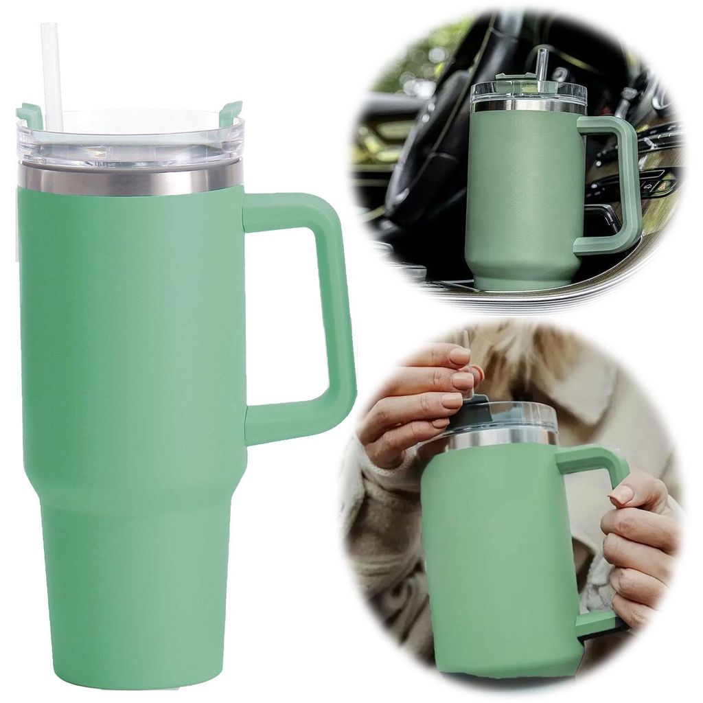 LS-LebenStil XL Edelstahl Trinkbecher Grün 1200ml mit Griff Produktbild 