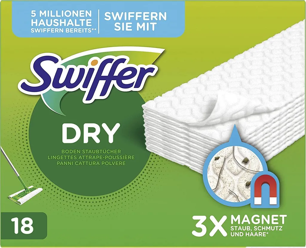 Lingettes de nettoyage à sec Swiffer 18 unités - Entretien sols et maison