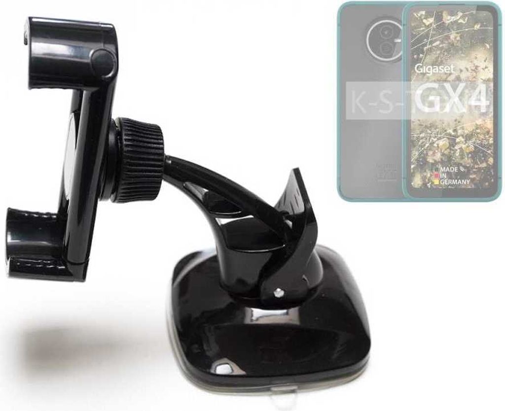 K-S-Trade kompakte Handy-Halterung Windschutzscheibe kompatibel mit Gigaset GX4 Armaturenbrett schwarz Autohalterung KFZ Halter Scheiben-Halterung