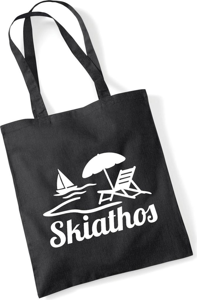 Huuraa Jutebeutel Skiathos Inselmotiv Griechenland 10 Liter Black Baumwolle Tasche Geschenkidee