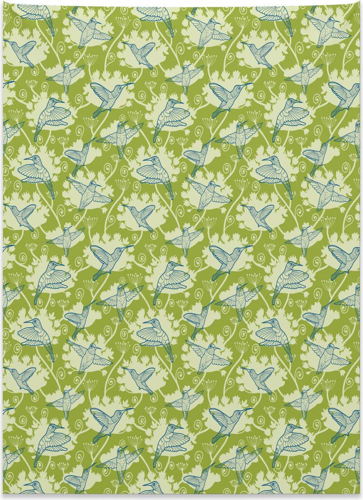 Abakuhaus Kolibri Wandteppich, Garten-Kolibri aus Weiches Mikrofaser Stoff Kein Verblassen Klare Farben Waschbar, 110 x 150 cm, Lindgrün Creme Blau