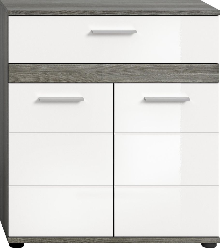 Blake Badschrank 1 Schublade 2 Türen weiß Hochglanz, grau. Produktbild 