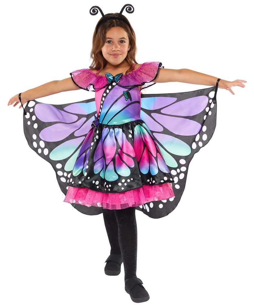 Amscan 9919048 - Girls Pretty Butterfly Dress with Wings & Headband Kids Fancy Dress Costume Age: 10-12yrs
