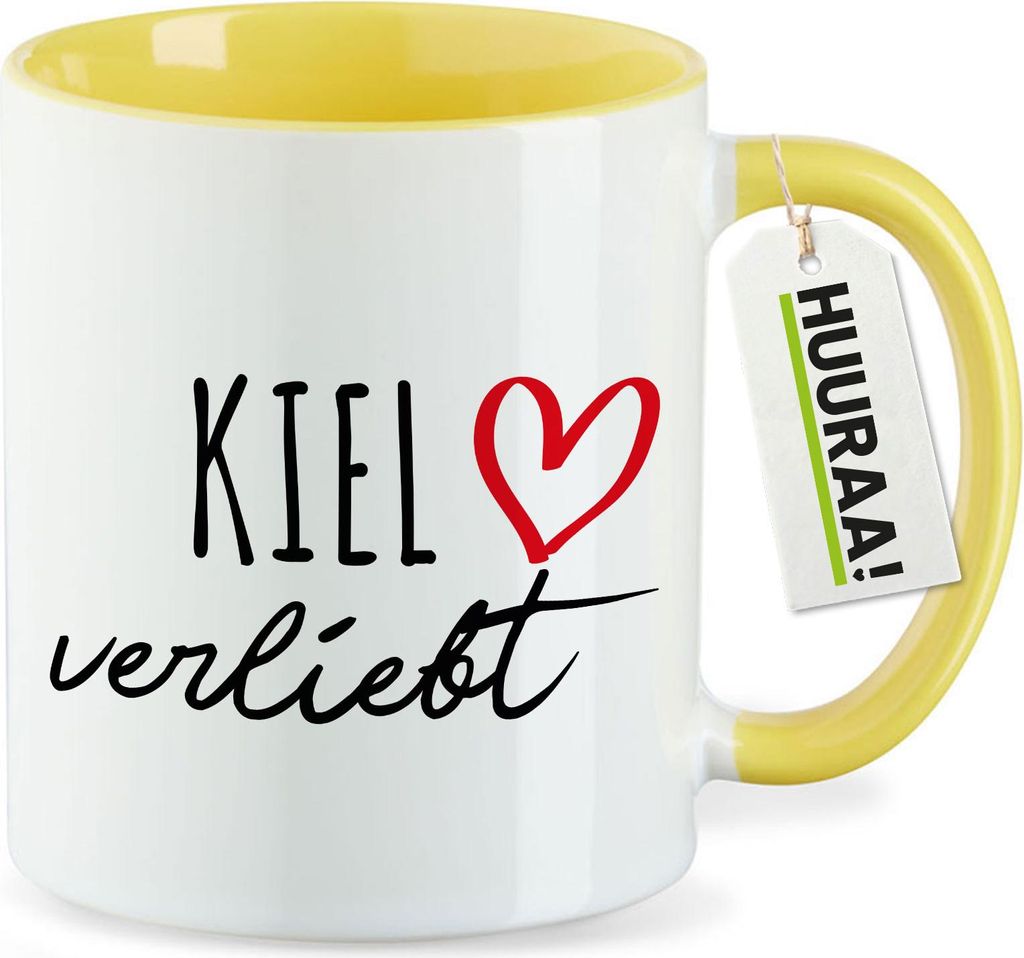 Huuraa Kaffeetasse Kiel verliebt 330ml Gelb Keramik Kaffeebecher Geschenkidee
