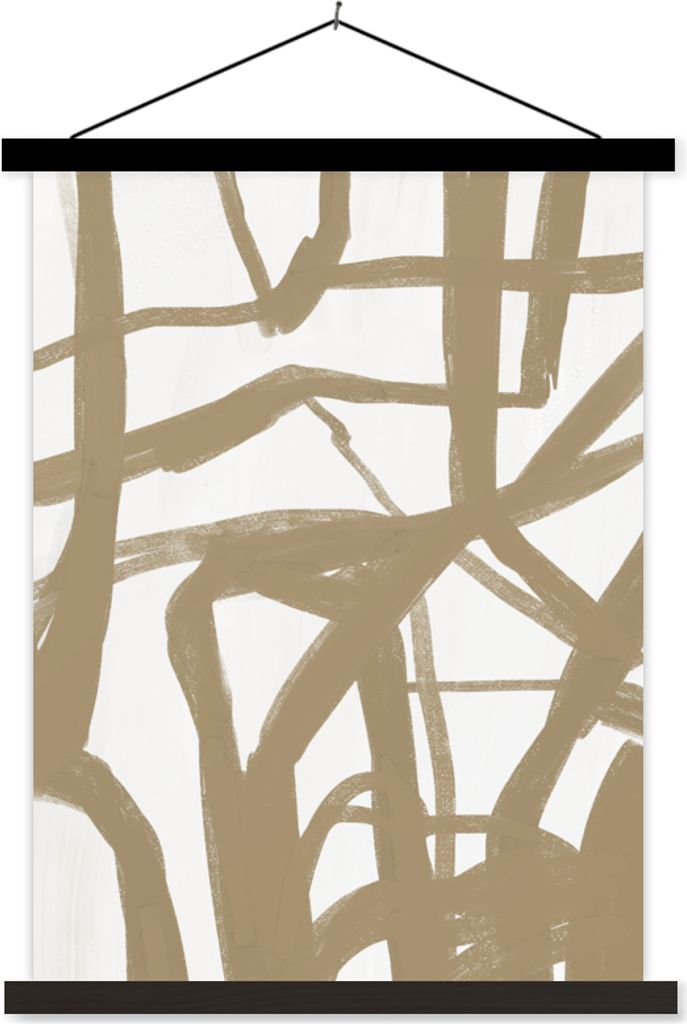 MuchoWow Textilposter Weiß - Braun - Kunst 60x80 cm mit schwarzem Rahmen - Plakathalter