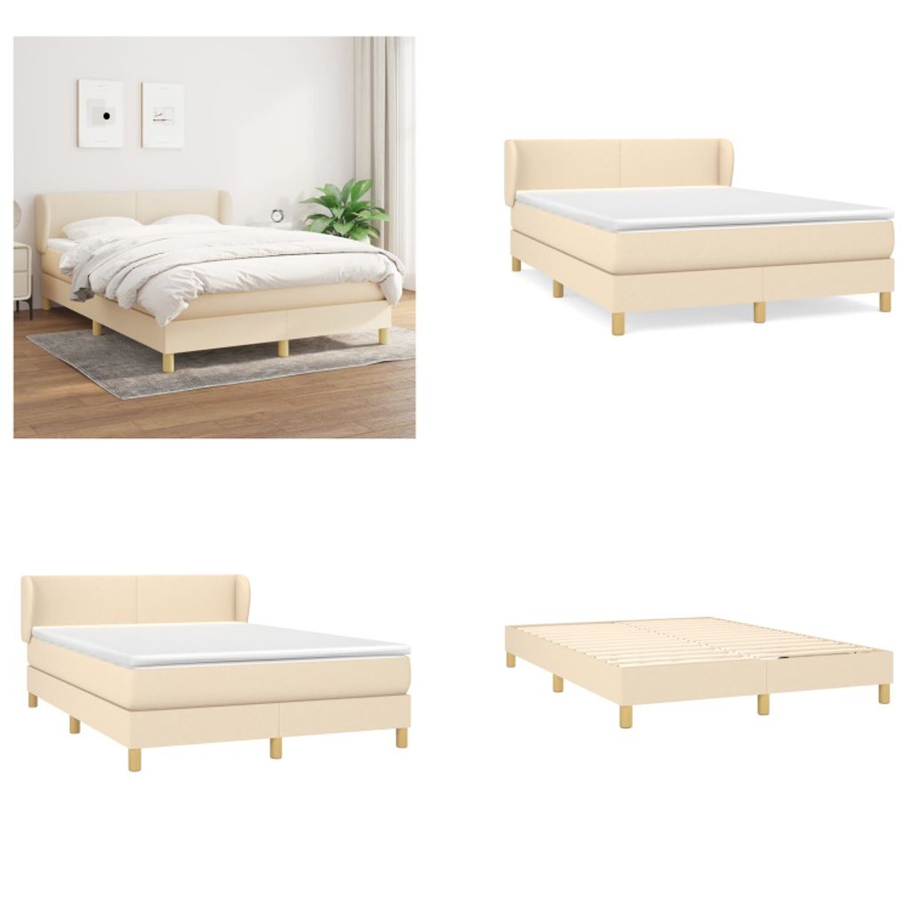 vidaXL Boxspringbett mit Matratze Creme 140x200 cm Stoff - Boxspringbett - Boxspringbetten - Bett - Schlafzimmermöbel