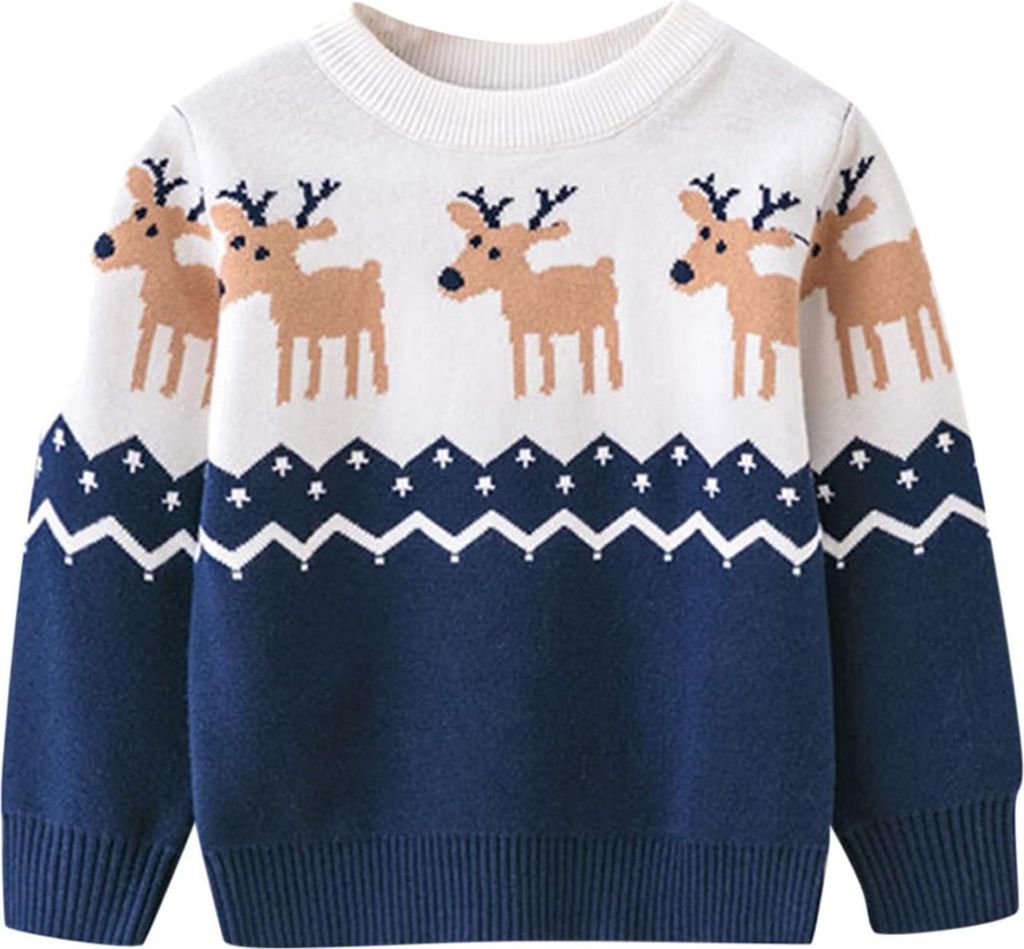 ASKSA Lustige Weihnachtspullover Kinder, Weihnachtspulli Kinder Rundhals, Christmas Sweater mit Rentiermuster Weihnachten Herbst Winter Pullover (D...