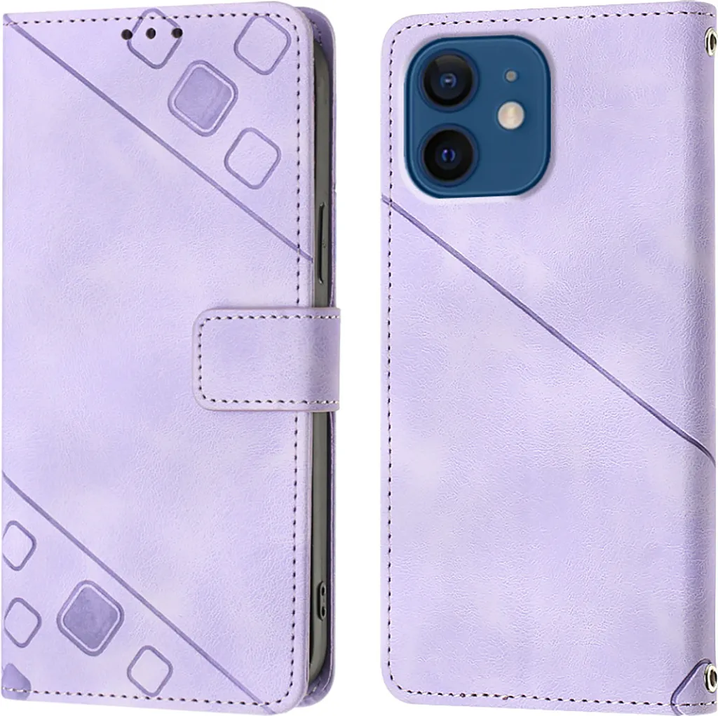 Offerta Custodia iPhone 12 / 12 Pro Viola - Wallet Case Pelle Rilievo