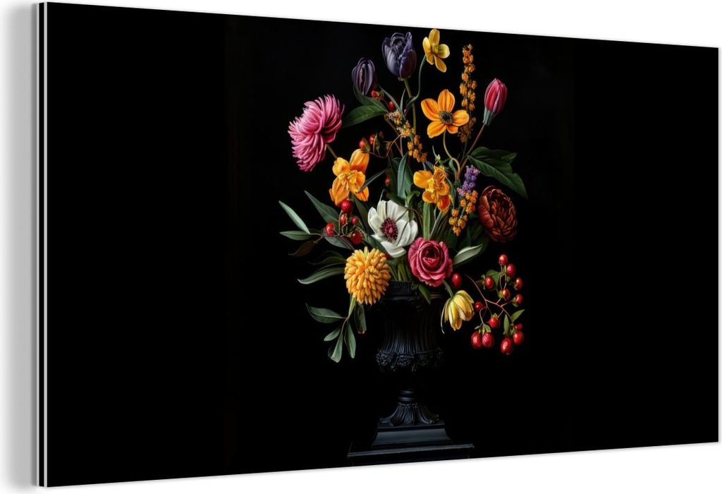 MuchoWow Wanddekoration Metall Metallbild Wandkunst 80x40 cm Ornamental - Blumenstrauß - Blätter MuchoWow Aluminium Gemälde - Wanddekoration - A...