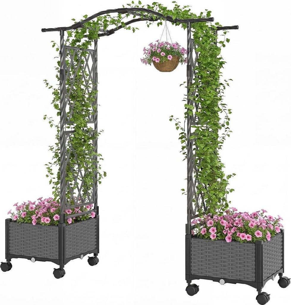 Hochbeet mit Rankgitter und Selbstbewässerungssystem, Grau