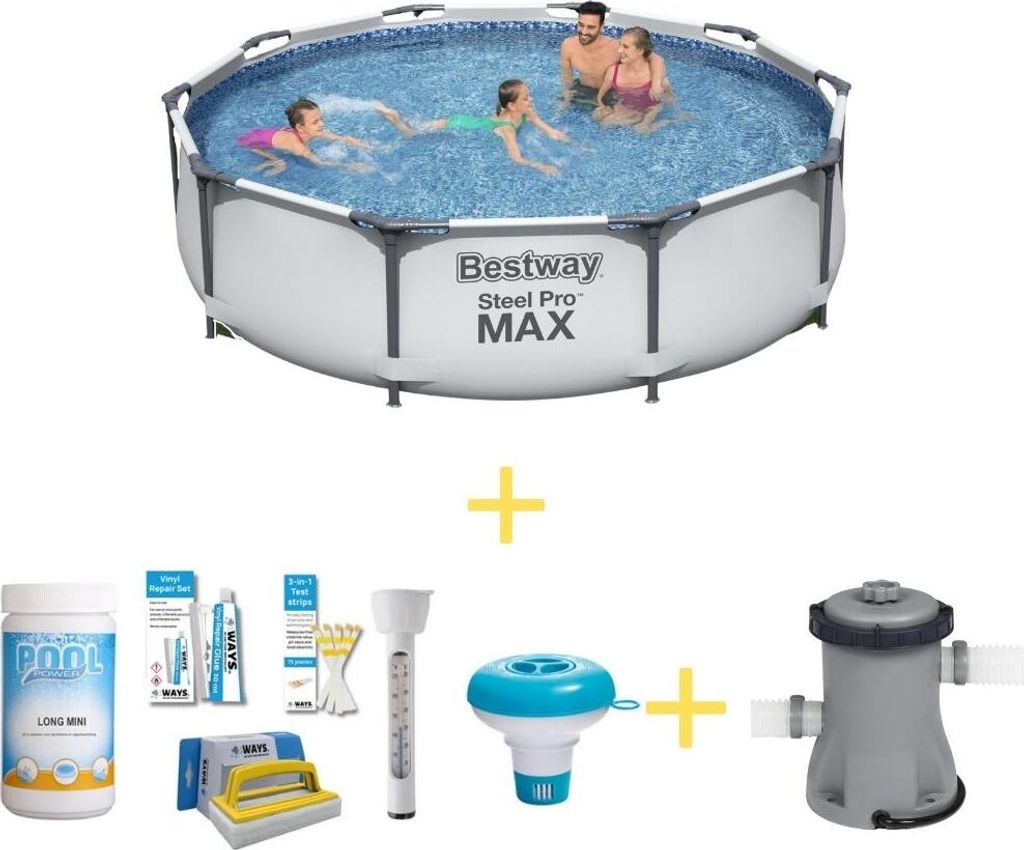 Bestway Pool - Steel Pro MAX - 366 x 76 cm - Inklusive Solarsegel, Filterpumpe & Filter