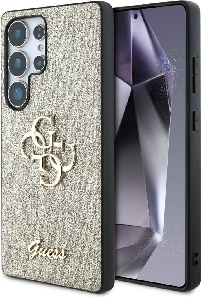 CG MOBILE Guess - Custodia glitterata fissa con grande logo 4G per iPhone 15 Pro, colore: Oro