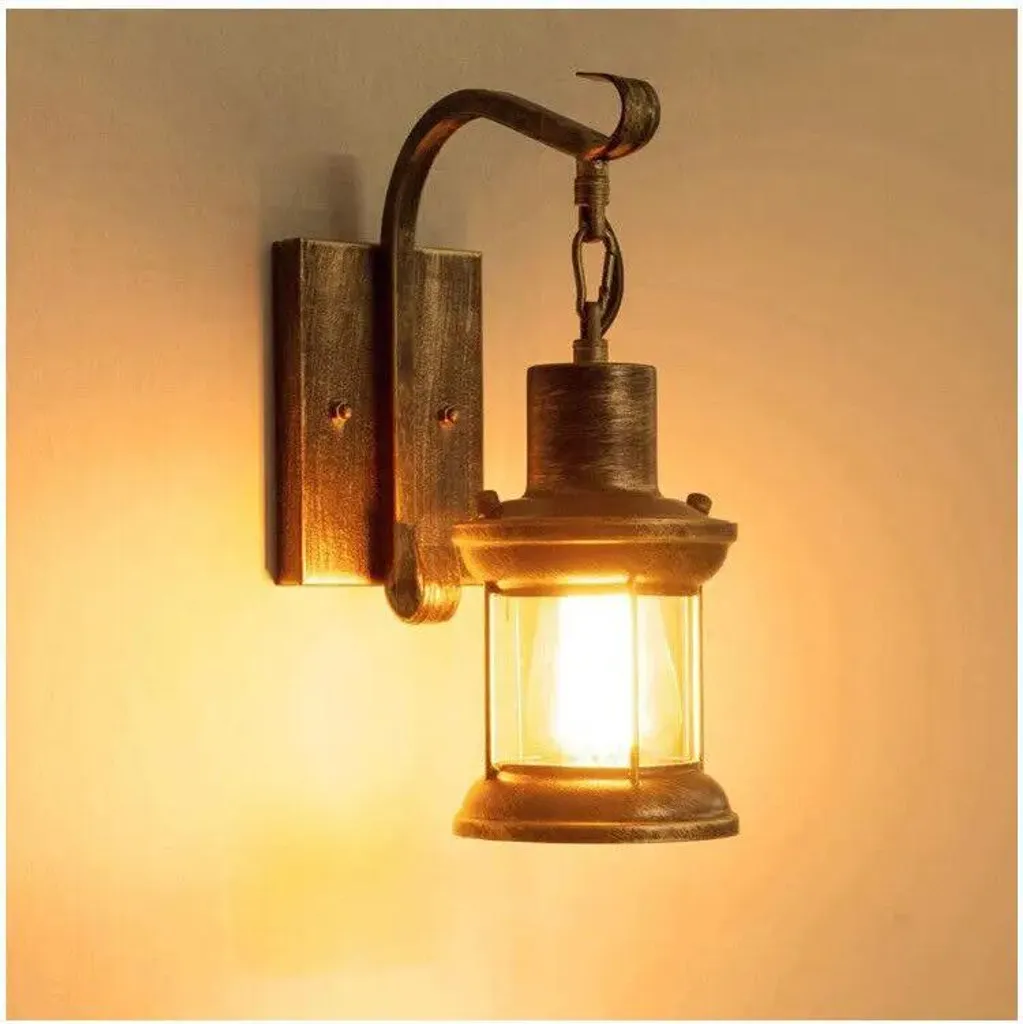 Applique murale vintage E27 brun rouille avec abat-jour en verre clair