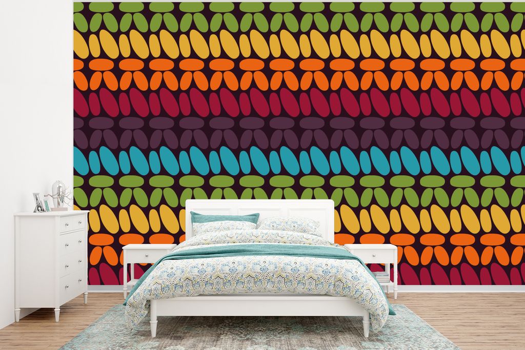 MuchoWow Fototapete für Wohnzimmer oder Schlafzimmer Wandtapete Vinyl Motivtapete Häkelmuster - Retro - Regenbogen - 350x260 cm - Wohnzimmer-Ta...