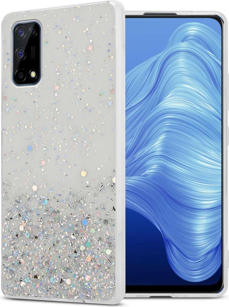 Cadorabo Hülle für Realme 7 4G in Transparent mit Glitter Schutzhülle aus flexiblem TPU Silikon mit funkelnden Glitter Case Cover Etui Handy Hülle