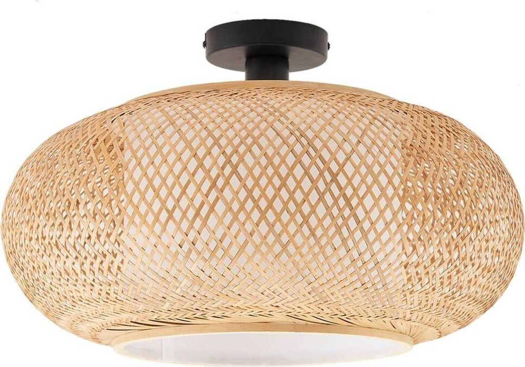 Lindby Deckenleuchte Romaine, Bambus, natur/weiß, Ø 50 cm