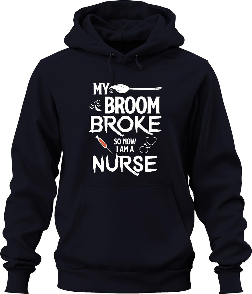 MY BROOM BROKE Halloween Krankenschwester Geschenk Lustig Hexe Uni Hoodie Kapuzenpullover, Navy, M