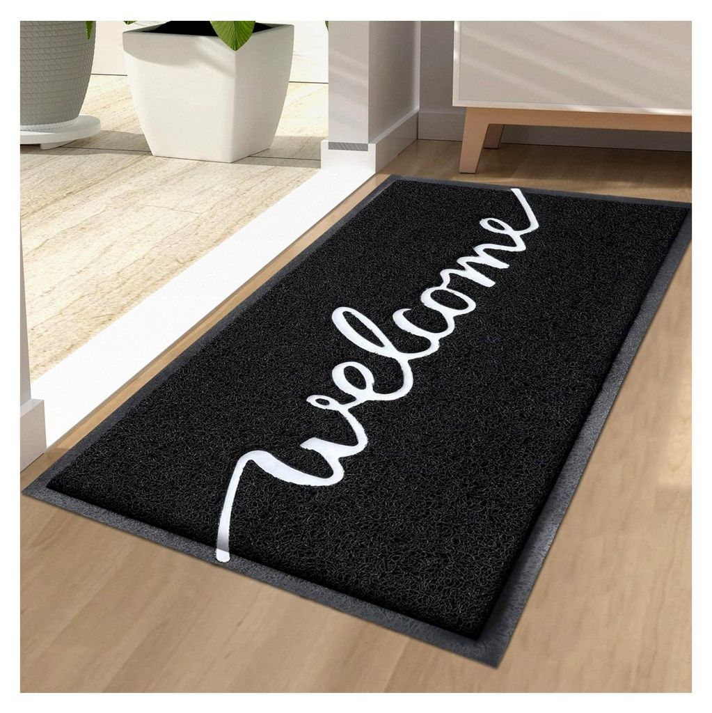 Fußmatte für Innen- und Außenbereich, rutschfeste Schmutzfangmatte, waschbare Türmatte für Haustür, Eingangsbereich, Garten (44 x 76 cm, Schw...