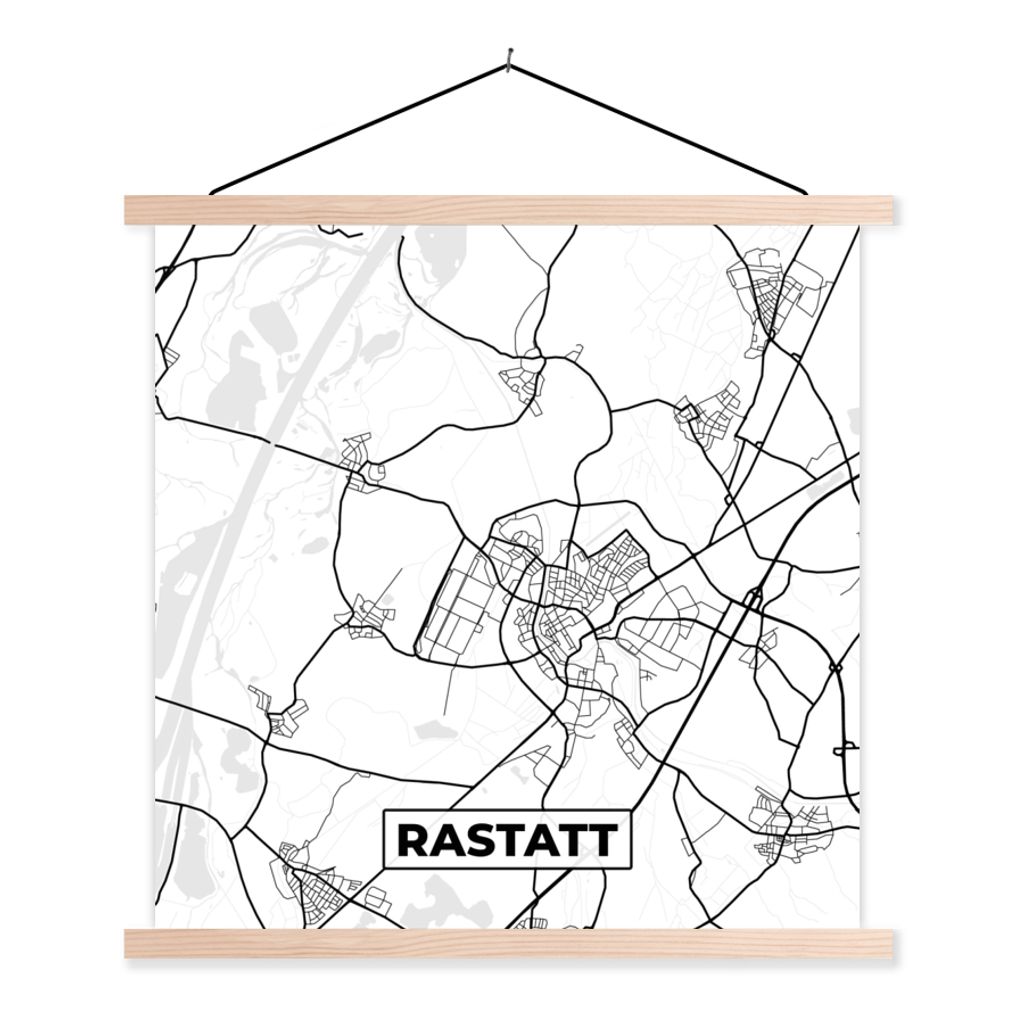 MuchoWow Textilposter Rastatt - Karte - Stadtplan 120x120 cm mit holzfarbenen Rahmen - Textil-Poster