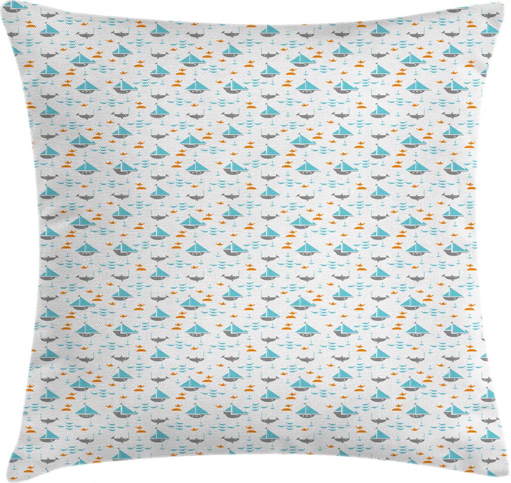 ABAKUHAUS Orange Blue Kissenbezug, Segelboot Seagull Fische, Wasser und Schmutz resistent Stoff Digital Druck Für den Innen oder Außen Bereich, 4...
