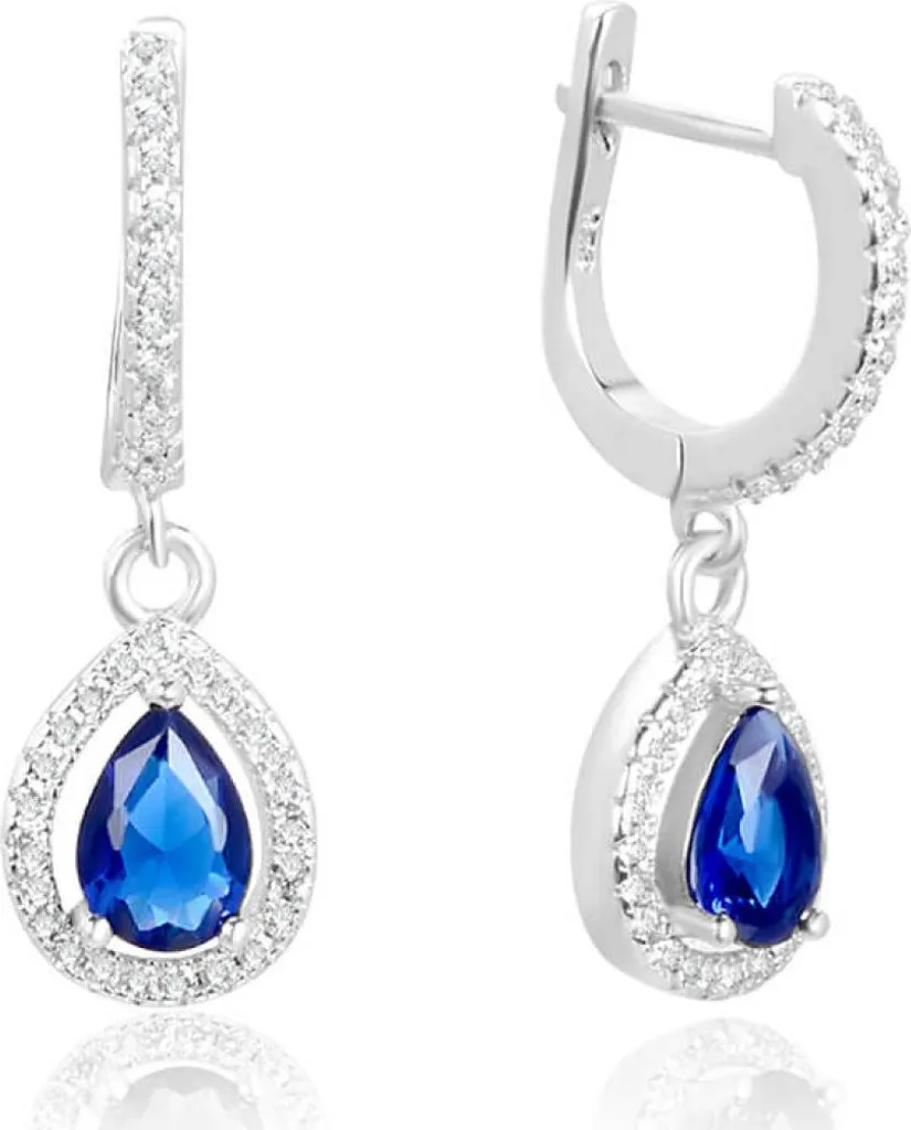 Pendants d'oreilles en argent goutte et pierres bleues pour femme chic