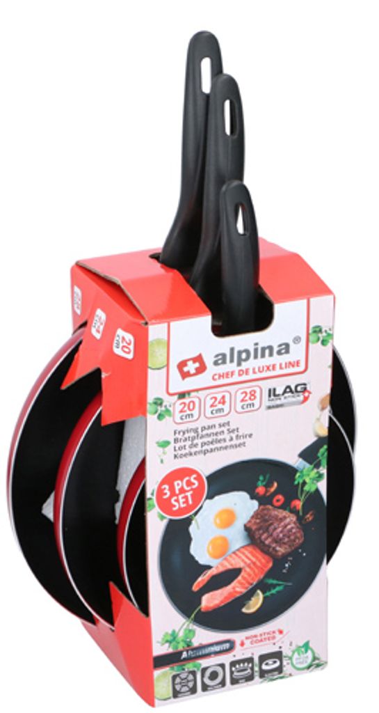 Alpina - Pfannen Set - 20/24/28 cm - Antihaftbeschichtet - Schwarz