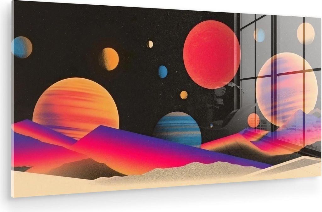 MuchoWow Glasbilder - Bilder auf Wandbild - Foto auf Glas Himmel - Planeten - Leuchtend bunt 40x20 cm Wanddekoration aus Glas - Acrylglasbild - Acr...