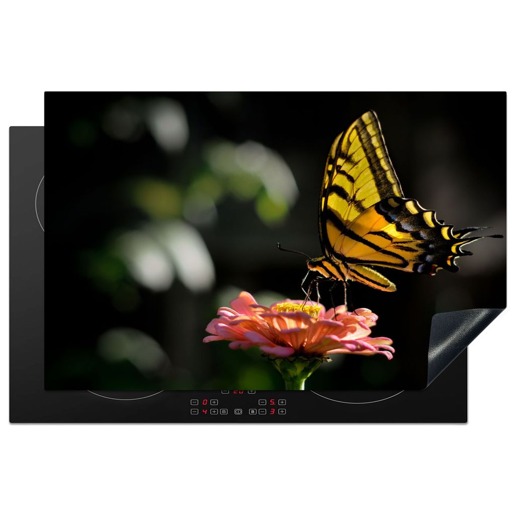 KitchenYeah Herdabdeckplatte Schmetterling - Botanisch - Blume , 80x52cm, Küche Deko, Glaskeramikkochfeld Herdabdeckung, Abdeckplatte fùr Kochfeld