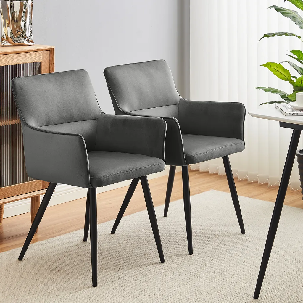 Chaise Velours Gris Rembourrée avec Pieds Métal - Lot de 2 CLIPOP