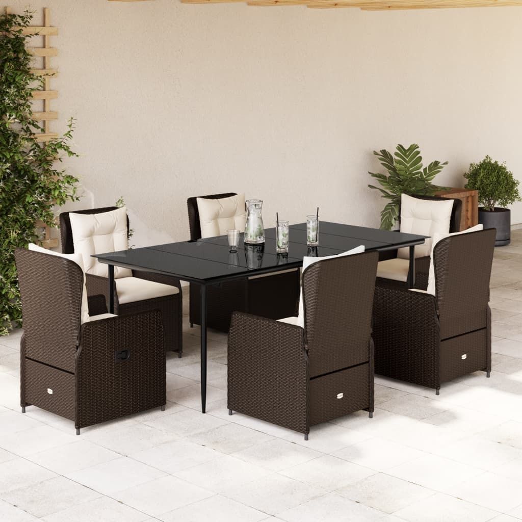 Möbel 7-tlg. Garten-Essgruppe mit Kissen Braun Poly Rattan - Loungegruppe 3262845