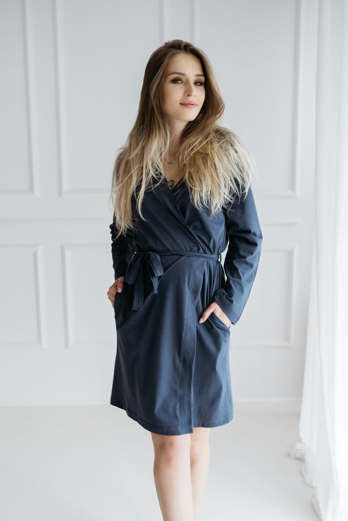 DOLCE SONNO Damen Bademantel Morgenmantel 100% Baumwolle – Produktbild 