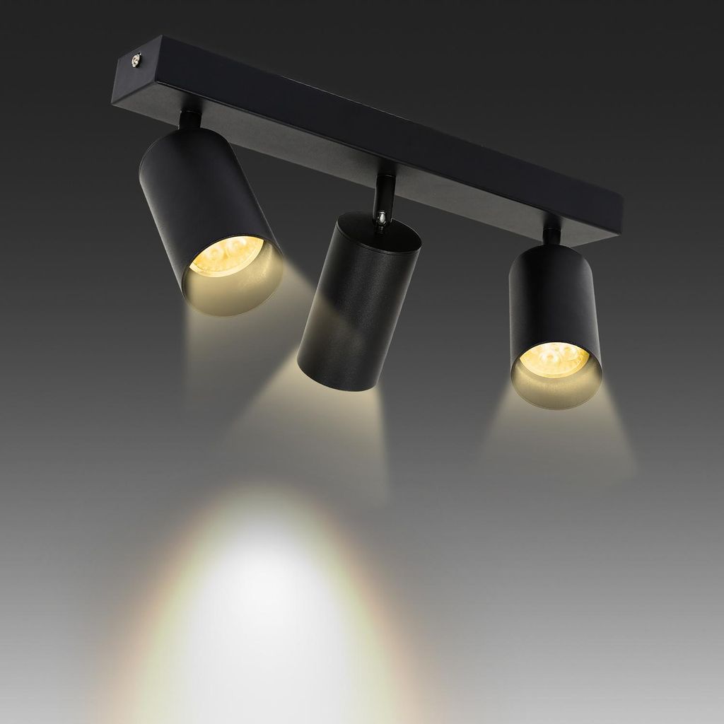 Izrielar Deckenstrahler 3 flammig Spotleuchte GU10 Schwenkbar - Moderner Deckenspot LED Deckenleuchte Schwarzer