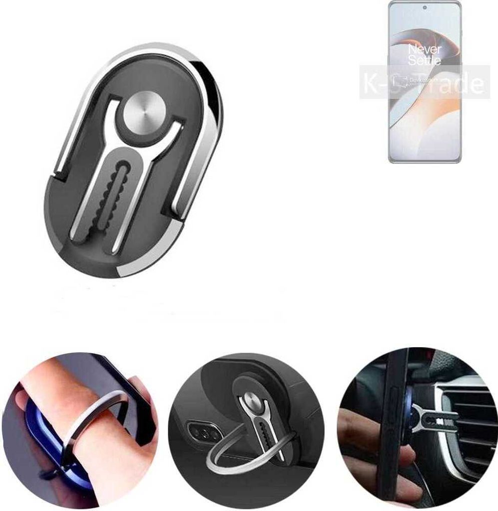 K-S-Trade 3in1 Smartphone-Ring Handy-Ring kompatibel mit OnePlus 11R 5G Fingerhalterung Handyring Tischständer Lüftungsgitter-Halterung Tisch