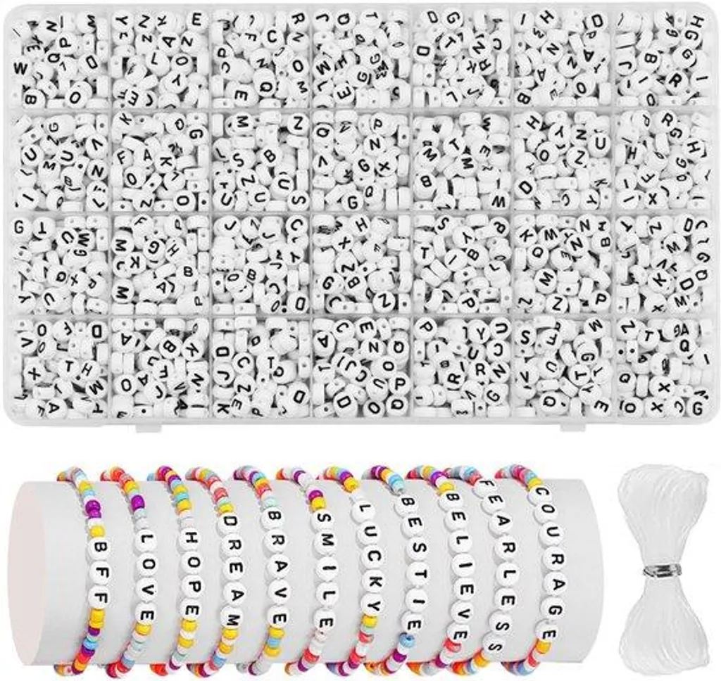 Perles alphabétiques rondes Lot de 2000 pièces pour bracelets DIY