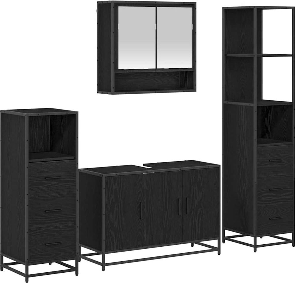 Badezimmermöbel-Set 4 pcs Schwarz Eichen-Optik Holzwerkstoff