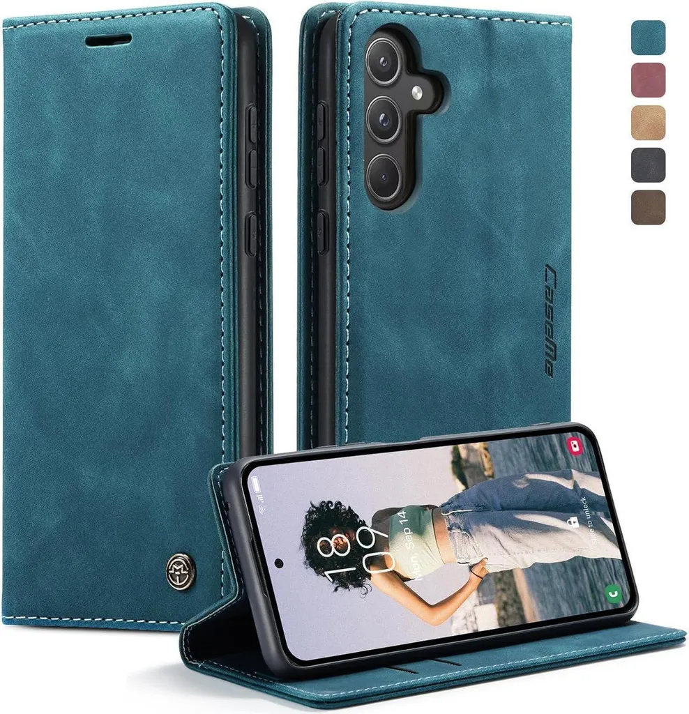 Housse en cuir KZB pour Samsung Galaxy A55 5G - Étui Flip Case bleu-vert