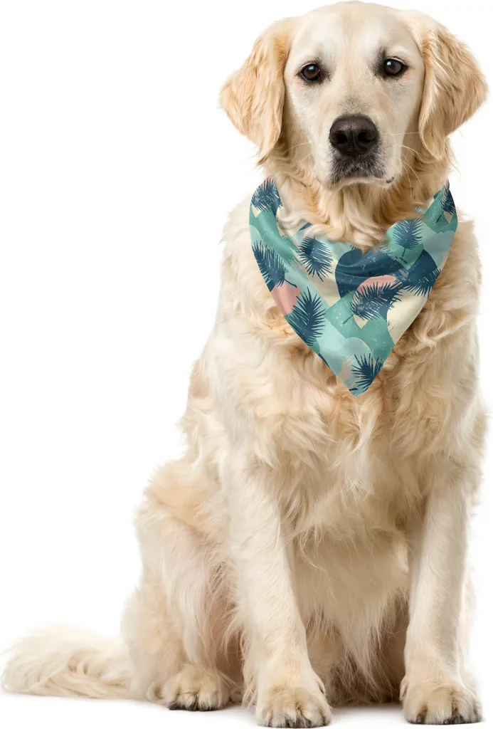ABAKUHAUS Bandana tropicale per animali domestici, foglie e piante hawaiane, 40x40 cm, blu ardesia multicolore