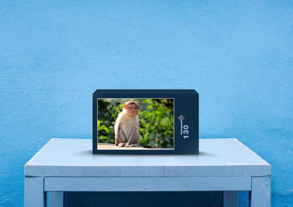 hansepuzzle 81325 - Affe Puzzle, 130 Teile, Natur, 28,7 x 20,0cm mit hochwertiger Aufbewahrung, Kartonbox und wiederverschließbarem Beutel