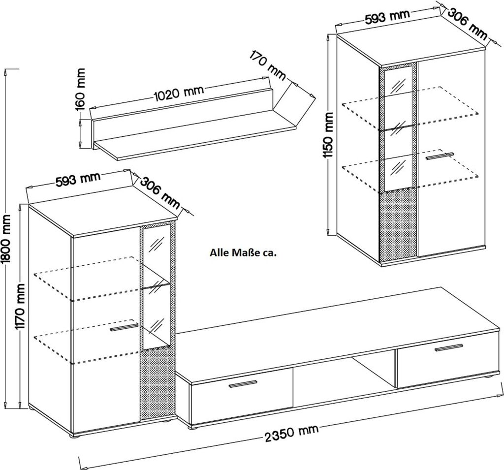 Salsa Schrankwand Anbauwand Wohnzimmer Weiss matt Produktbild 3