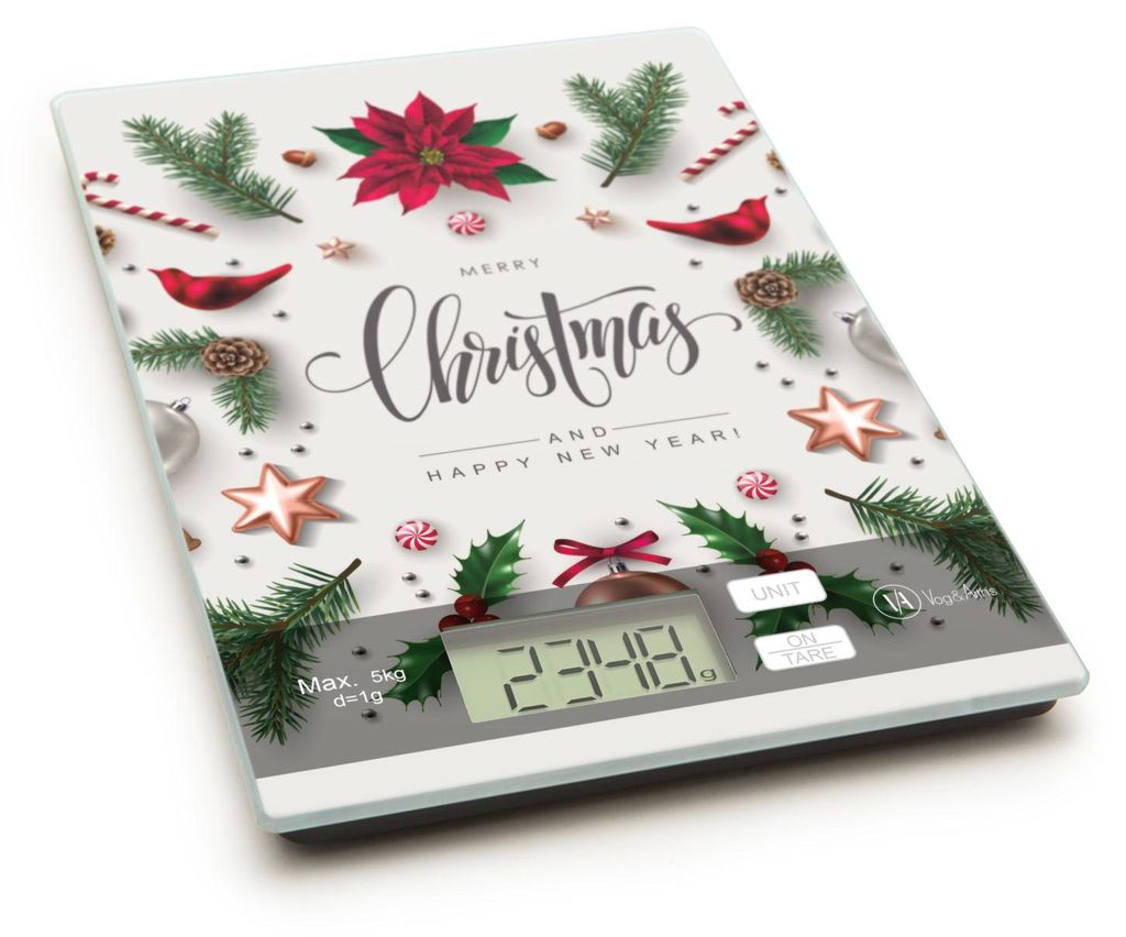 Digitale Küchenwaage im Weihnachtsdesign – Glaswaage mit Produktbild 