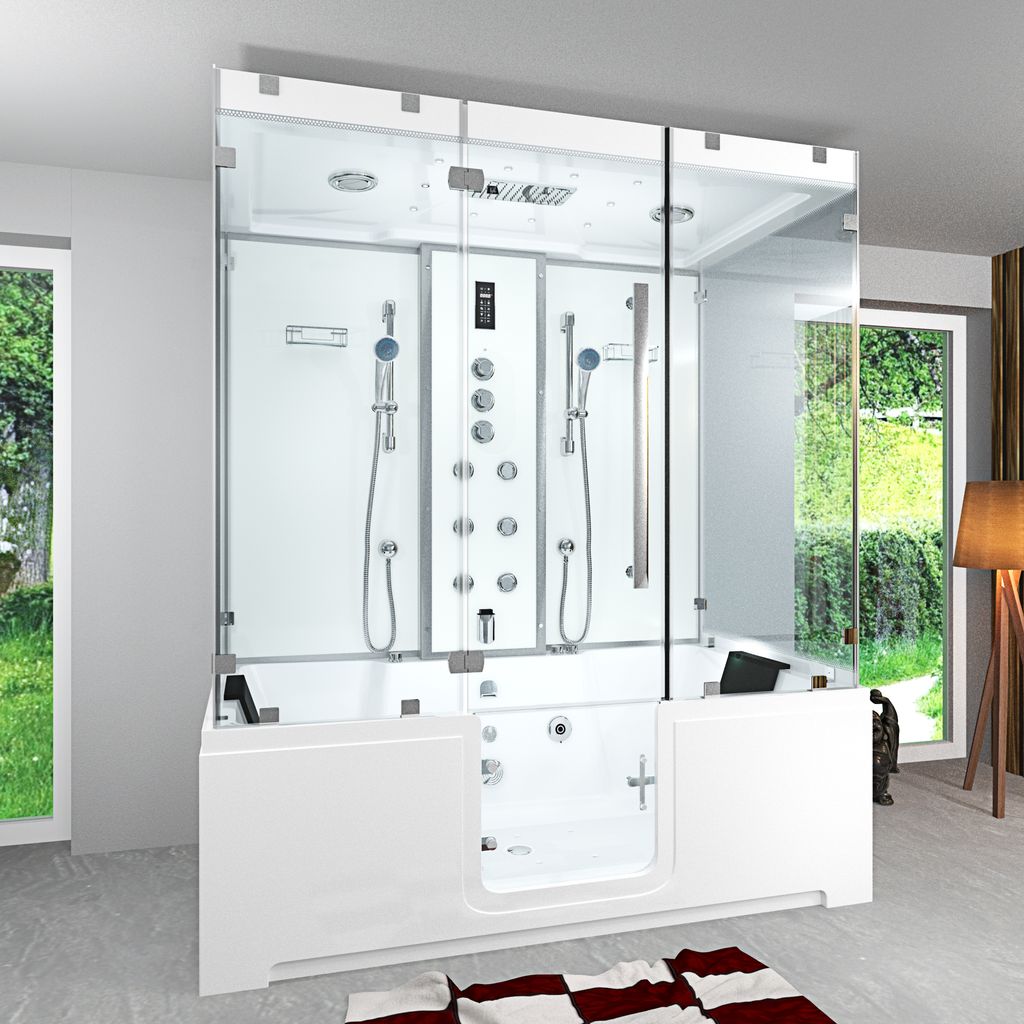 Kombination Badewanne Dusche K88-WS-TH-B-SC-EA Duschtempel 180x100 cm aktive Schlauch-Reinigung