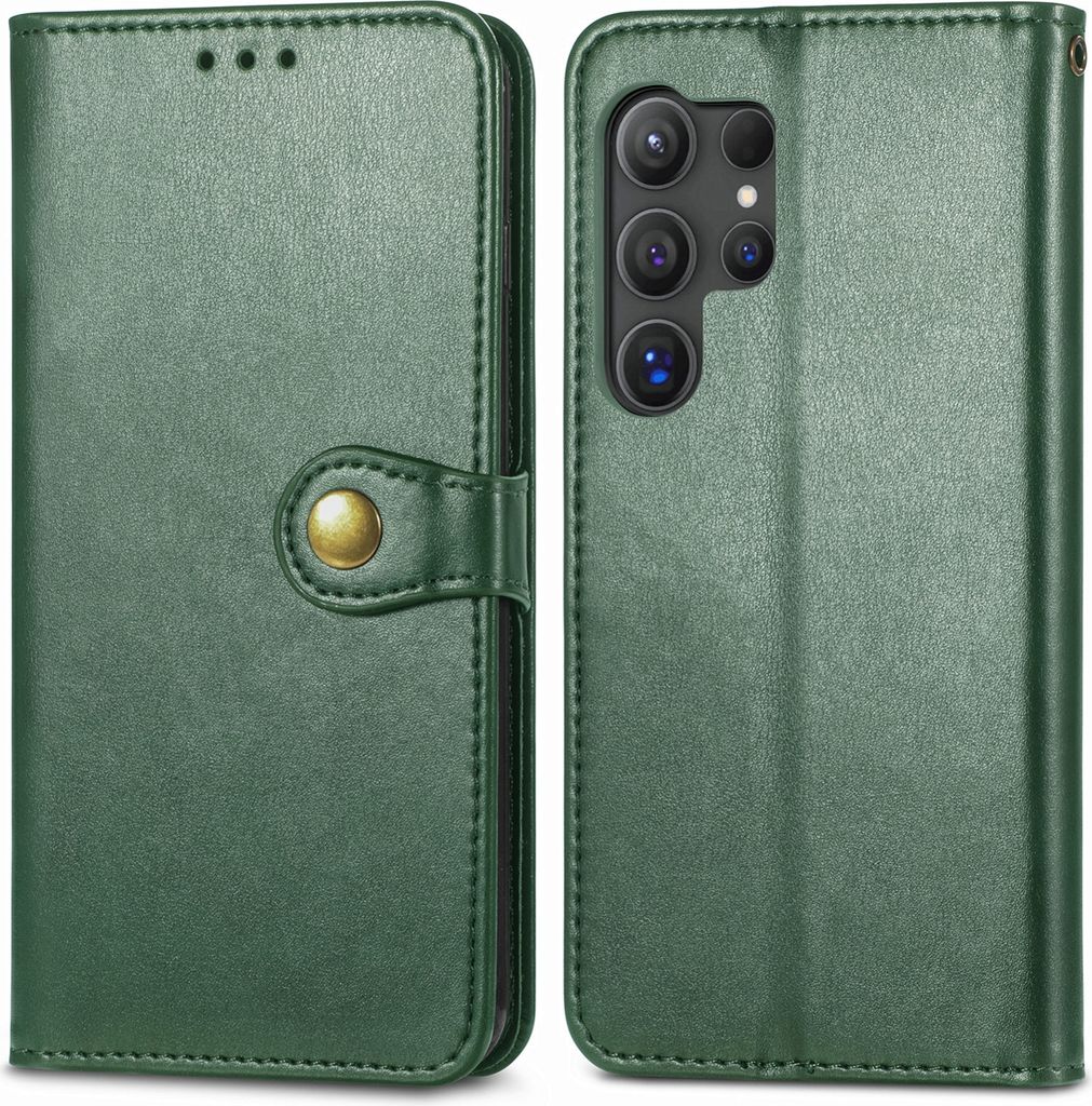 Mobigear Snap Button Samsung Galaxy S25 Hülle Klapphülle Geldbörse - Grün