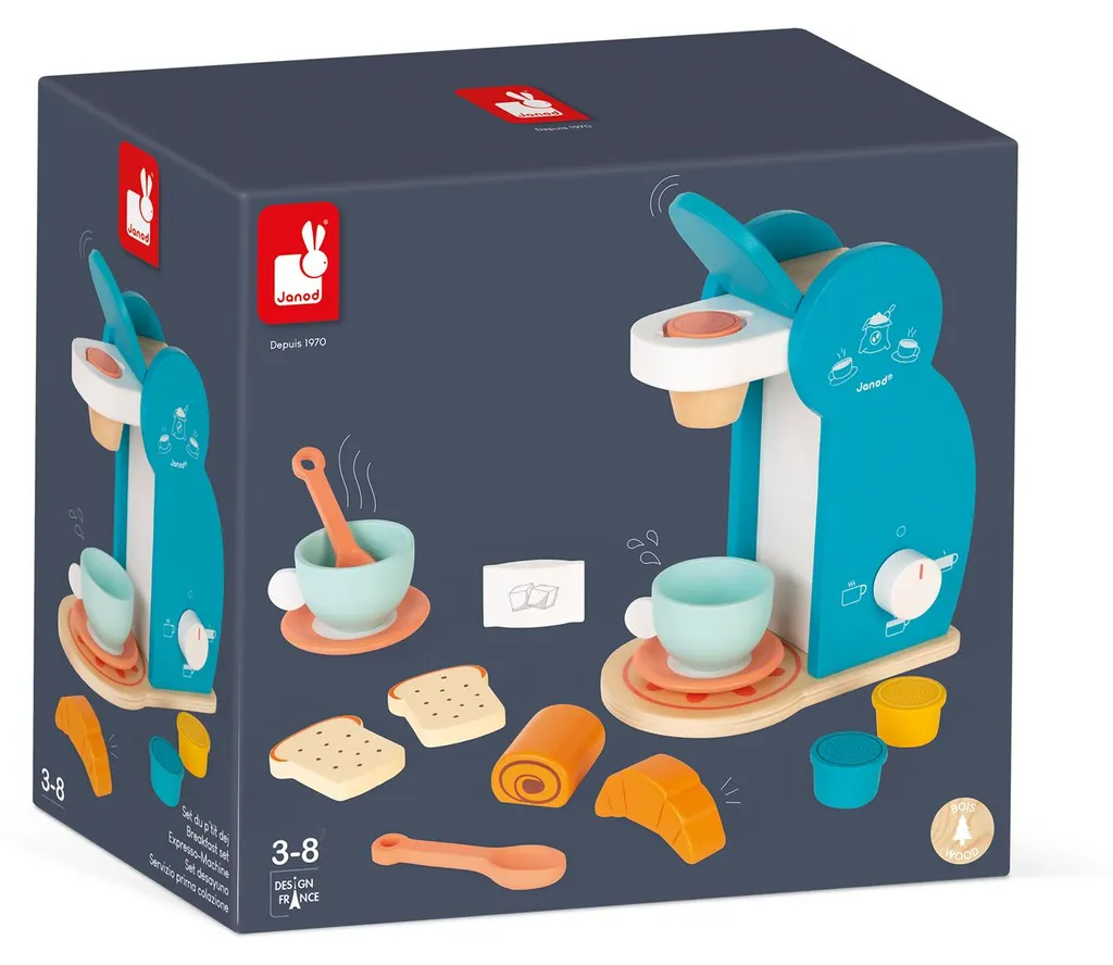 Machine à Café Jouet en Bois Janod - Ensemble Petit Déjeuner Complet