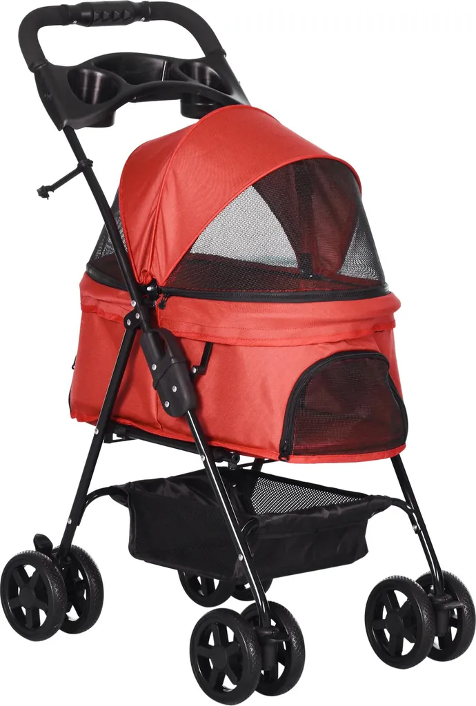 Fortuna Lai Carrello pieghevole per cani Oxford Rosso 67x45x96cm Cani di piccola taglia e gatti