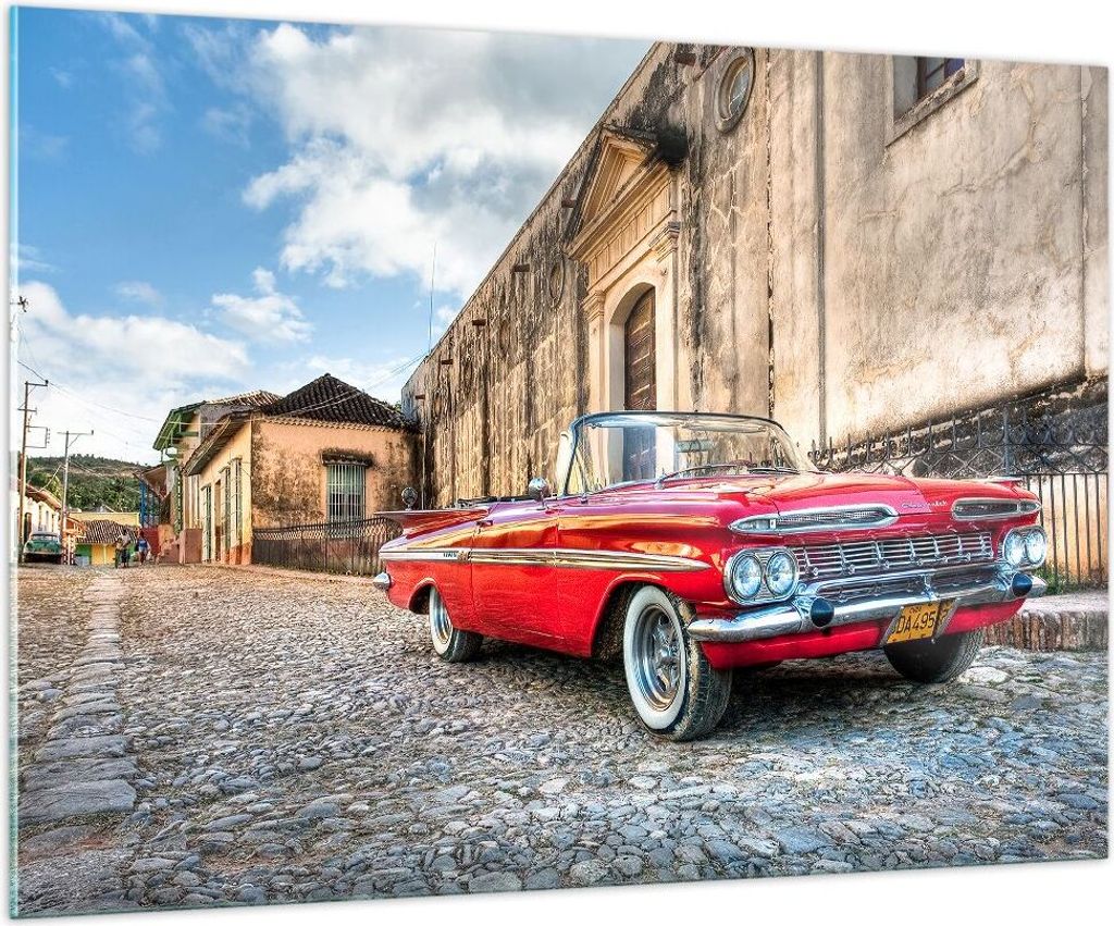 Bilder auf glas - Auto Klassiker Kuba Chevrolet - 100x70cm - Glasbilder - Wandbilder - Kunstdruck - zum Aufhängen bereit - Wanddekoration aus Glas...