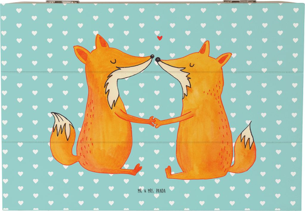 Mr. & Mrs. Panda holzschachtel Füchse Liebe 22 x 15 cm - Türkis Pastell - Geschenk, Erinnerungsbox, truhe holz, Ehe, Freundin, Kiste, Fuchs, Paar...