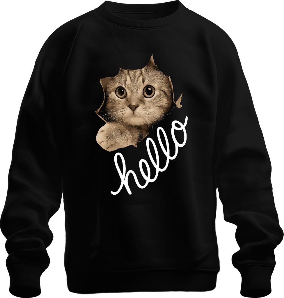Katzengesicht Kätzchen hello schaut durch Papier niedlich Fan Uni Sweatshirt Pullover, Schwarz, XXL