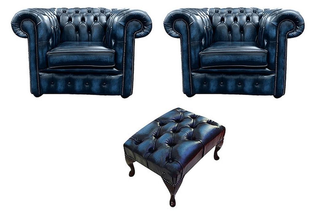 Sofagarnitur Sofa Couch Fernseh Sessel Lounge Club Chesterfield + Hocker Neu